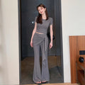Womens Summer American-Style Short T-Shirt Mock Two-Piece Lace-Up Flare Pants Ul