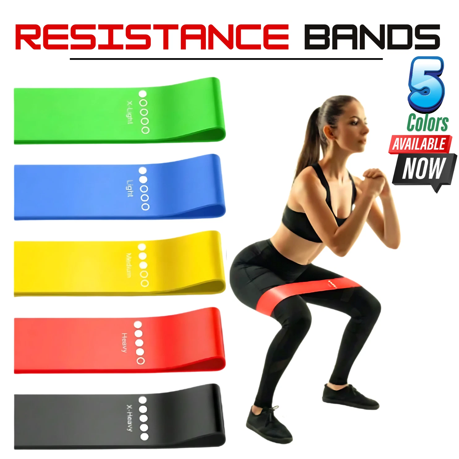 Resistance Bands Loop Set Of 5 Exercise Strength Workout Fitness Yoga Booty Band